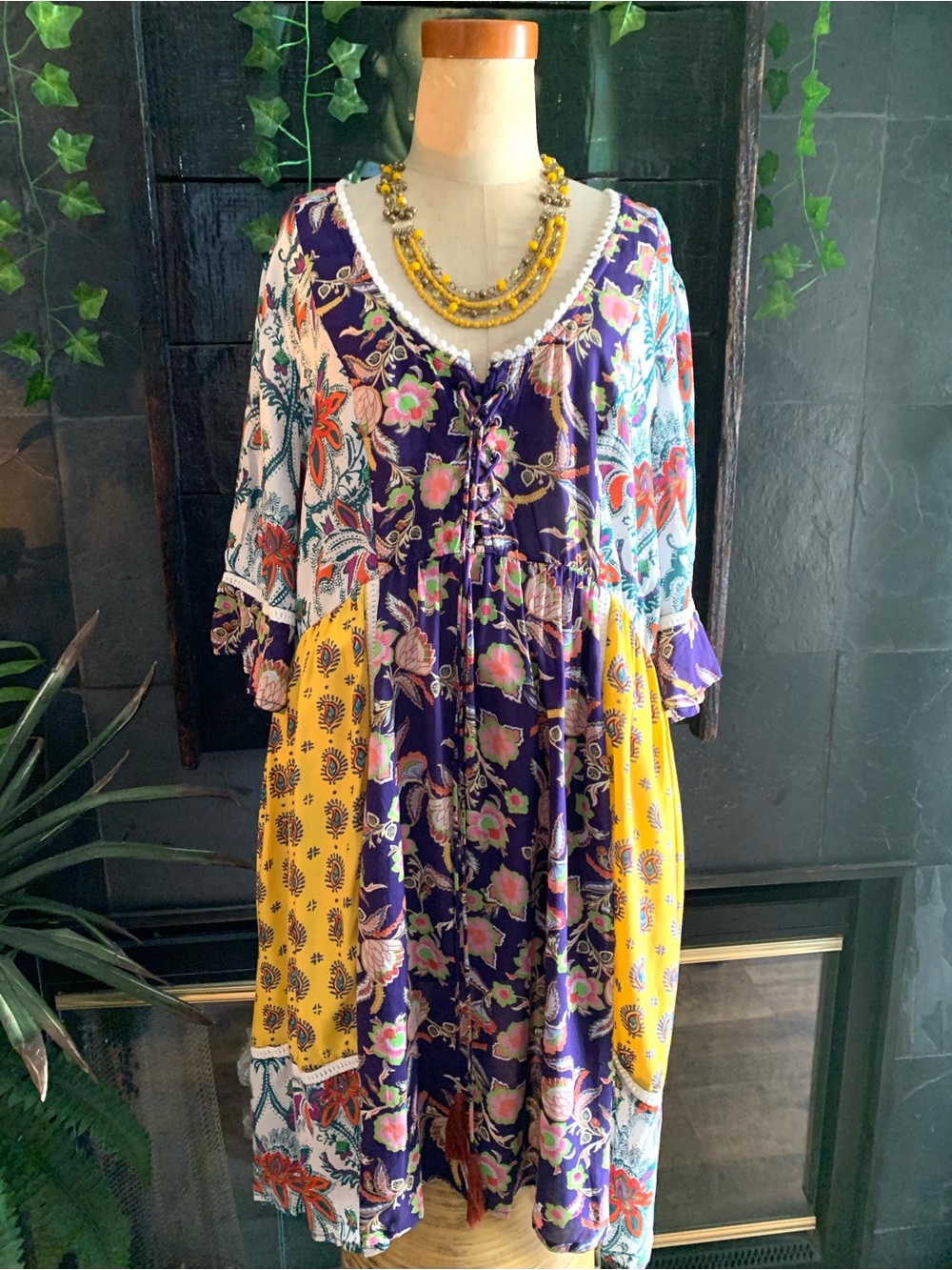 Anthropologie Lilka Floral Paisley Patchwork Trapeze Peasant Dress Boho- XL - Picture 3 of 14
